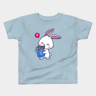 Cute Rabbit Holding Carrot Cartoon Kids T-Shirt